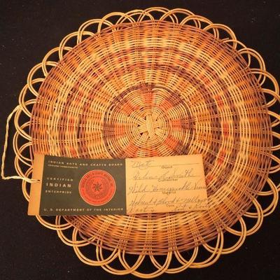 Lot 214: Vintage Celadon Etched Teapot, Woven Vine Mat and Turned Walnut Bowl