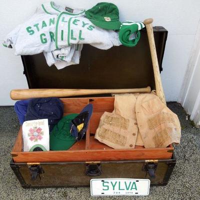 Lot 234: Vintage Vulcanized Trunk, Baseball Gear and Memorabilia