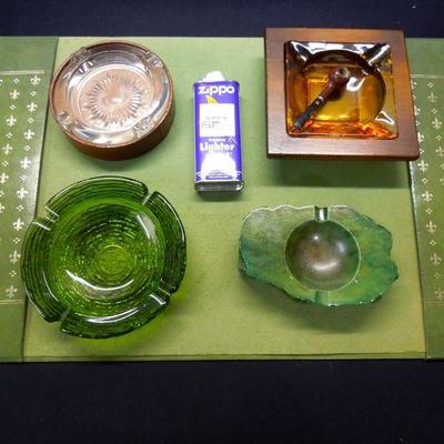 Lot 144: Group of Vintage Ashe Trays and Leather Desk Blotter