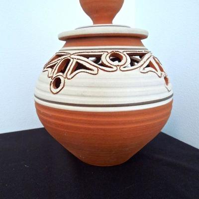 Lot 274: 1970's Studio Pottery Terracotta Covered Ovoid Vessel