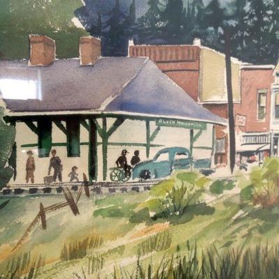 Lot 191: Vintage Framed Watercolor Black Mountain Depot by W.S. Dougherty