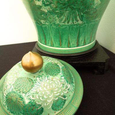 Lot 216: Antique Jade Green Porcelain Ginger Jar and Chinese Embroidered Skirt