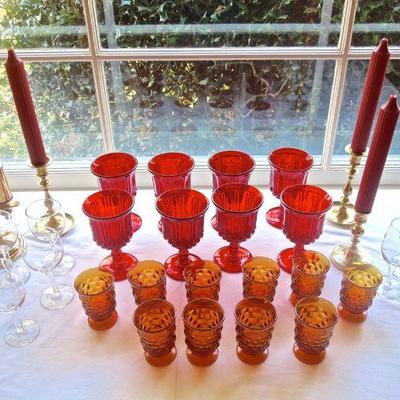 Lot 172: Colored Glassware and Brass Candlesticks