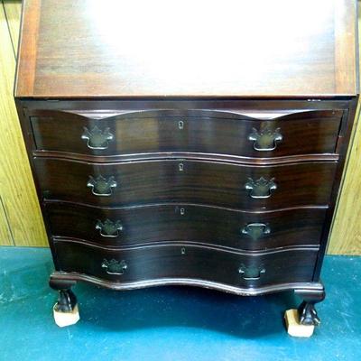 Lot 187: Serpentine Early American Secretary Desk Repro w/Claw Feet