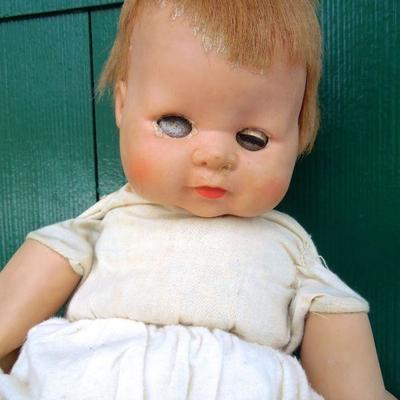 Lot 231: 1960's Latex Doll, Case and Homemade Clothes