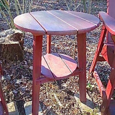 Lot 40: Two Tall Adirondack Style Red Chairs and a Table
