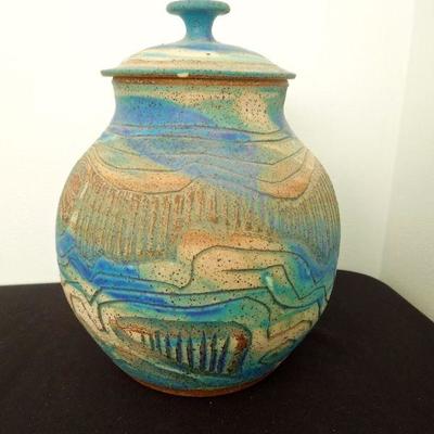 Lot 219: Charles Counts Vintage Art Studio Pottery Scored Covered Vessel 