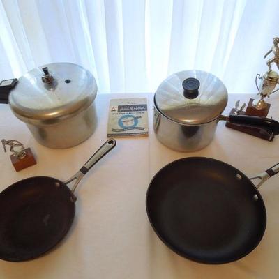 Lot 182: Pressure Cooker, Pots, Pans Trophies
