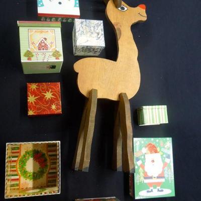 Lot 17: Christmas Boxes and Wood Reindeer