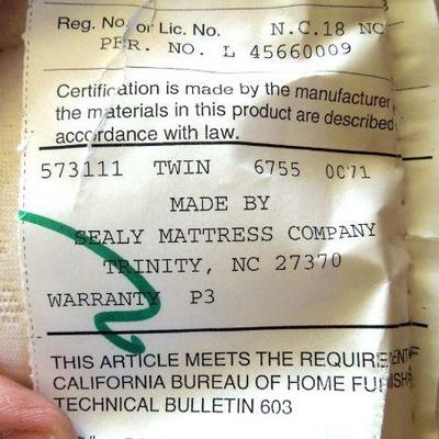 Lot 158: Twin Bed Frame, Pillow Top Mattress Set, Down Comforter and Curtains