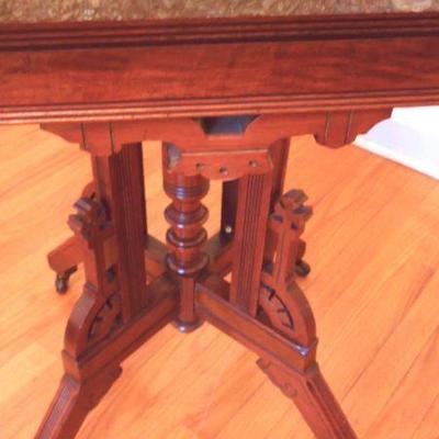 Lot 83: Antique Eastlake Marble Top with Fossils Parlor Table 