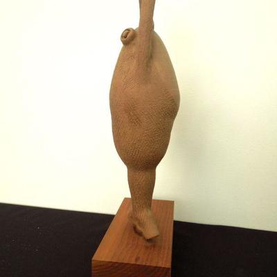 Lot 218: Terracotta Dancing Frog Statue on Wood Base by Verdelle Gray