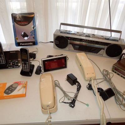 Lot 274: Large Group of Electronics: Cassette Boom Box and BlueTooth Phone Set