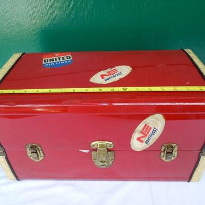 Lot 230: 1960's Metal Doll Case, Doll and Homemade Doll Clothes