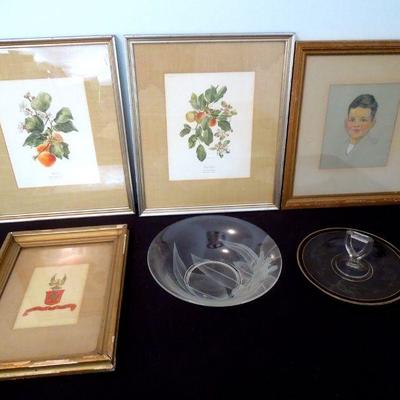 Lot 208: Vintage Framed Originals and Antique Glass