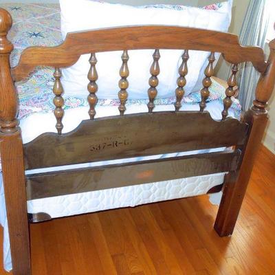 Lot 158: Twin Bed Frame, Pillow Top Mattress Set, Down Comforter and Curtains