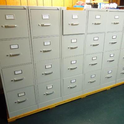 Lot 143: Six Identical Hon Metal File Cabinets with Complete Set Keys