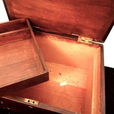 Lot 207: Antique Keepsake Box with Shelf and Burl Tray