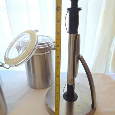 Lot 184: 5 Stainless Canisters and Stainless Towel Dispenser