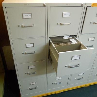 Lot 143: Six Identical Hon Metal File Cabinets with Complete Set Keys