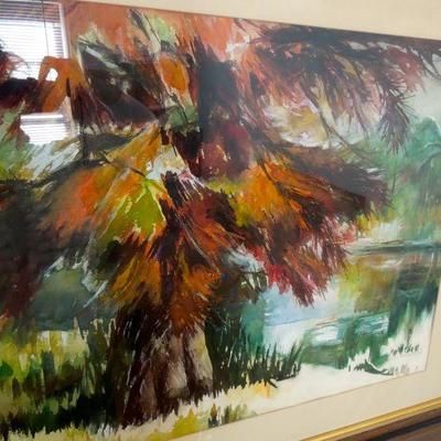 Lot 189: Original Bayou Watercolor by Flora Duval and Vintage Rocking Chair, 