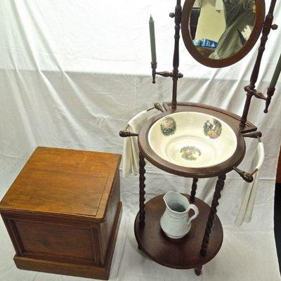 Lot 61: Antique Commode and Replica Wash Stand