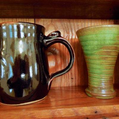 Lot 163: Handthrown Stoneware Pottery Mugs and a Pitcher