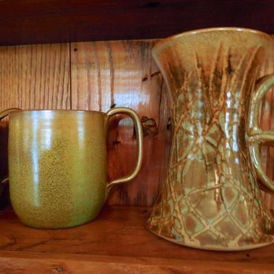 Lot 163: Handthrown Stoneware Pottery Mugs and a Pitcher