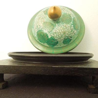 Lot 216: Antique Jade Green Porcelain Ginger Jar and Chinese Embroidered Skirt
