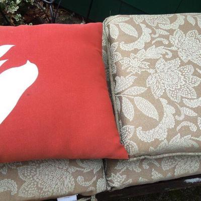 Lot 253: Group of Outdoor Cushions and Wooden Chaise Lounger