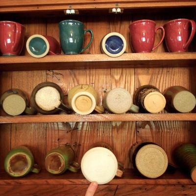 Lot 163: Handthrown Stoneware Pottery Mugs and a Pitcher