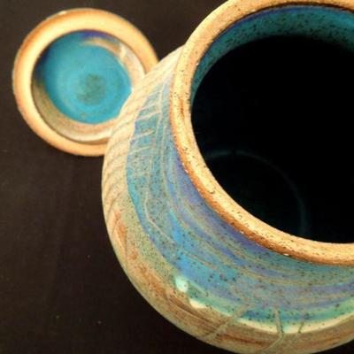 Lot 219: Charles Counts Vintage Art Studio Pottery Scored Covered Vessel 