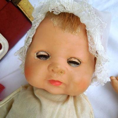 Lot 231: 1960's Latex Doll, Case and Homemade Clothes