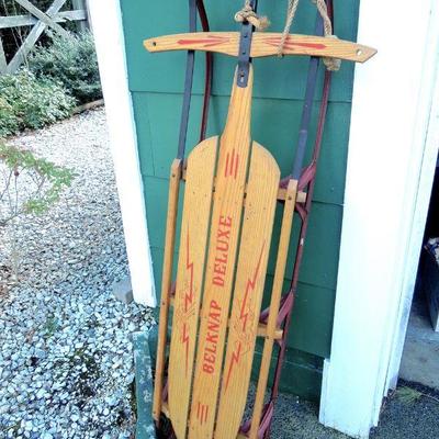 Lot 222: A Vintage Belknap Wooden Sled with Steel Gliders