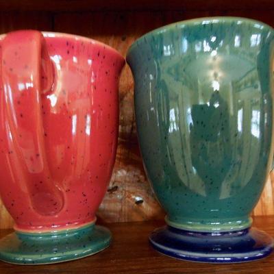 Lot 163: Handthrown Stoneware Pottery Mugs and a Pitcher
