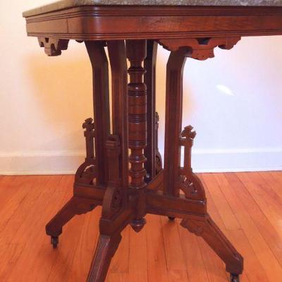 Lot 83: Antique Eastlake Marble Top with Fossils Parlor Table 
