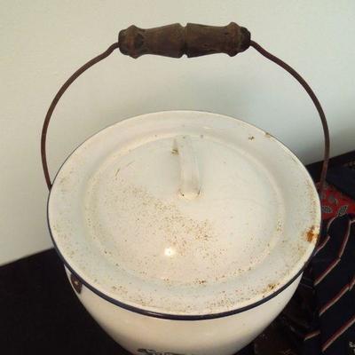 Lot 210: Antique Porcelain Enamel Chamber Pot and Vintage Kneck Ties