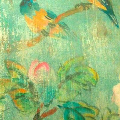 Lot 159: Triptych Wood Wall Art Exotic Birds
