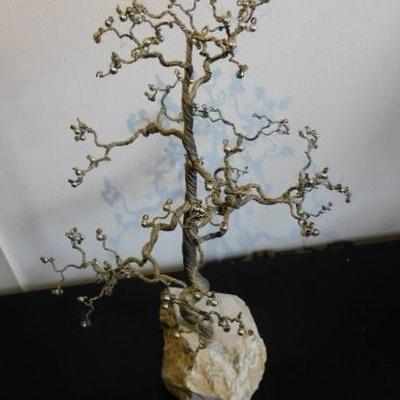 Tall Brass Wire Twist Tree Rooted in Natural Rock 21