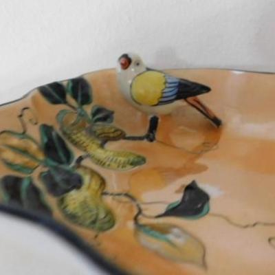 Japanese Porcelain Luster Ware Bird Perched on a Peanut Branch 9