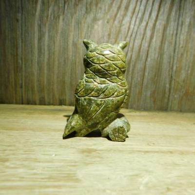 Carved Jadette Owl Figurine 2.5
