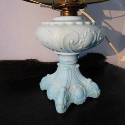Vintage Opaque Blue Milk Glass Post Electric Lamp 