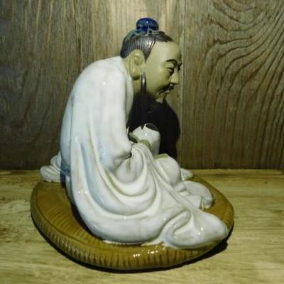 Asian Elder Holding Plant Porcelain Figurine 