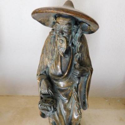 Highly Detailed Stone Mold Asian Elder Carrying Lantern 10