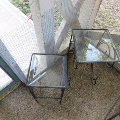 Set of Nesting Wire and Glass Top Patio Tables