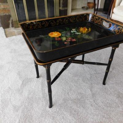 Black Laquer Butler Table with Bamboo Design Table Legs 27