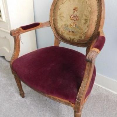 Vintage French Louis XV Upholstered Walnut Chair With Brocade Back