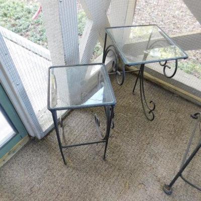 Set of Nesting Wire and Glass Top Patio Tables