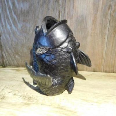 Heavy Cast Iron Coy Fish Vase 5