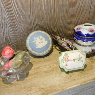 Collection of Dresser Top Trinket Boxes and Perfume Bottles